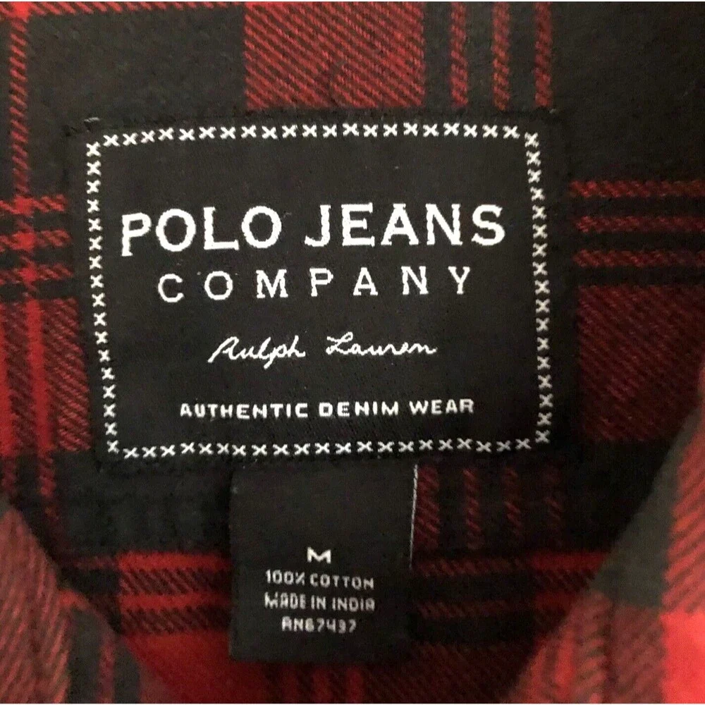 Polo Ralph Lauren Flannel Shirt Mens Size M Heavy Cotton Buffalo Plaid Cabincore